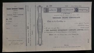 China Japan Eastern Investment Company Bradbury Wilkinson Share Specimen 1896