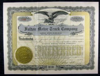 Fulton Motor Truck Co.  Stock Certificate - 1917