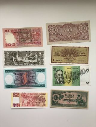 Old Foreign Currency Bank Notes (brasil,  Singapore,  Indonesia)