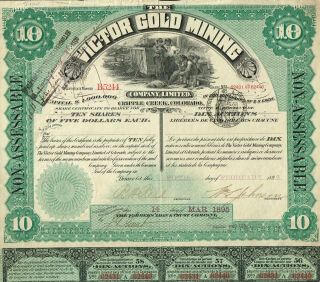 Usa Victor Gold Mining Company Colorado 1895 Bond/stock Certificate