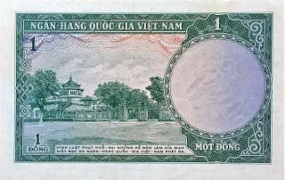 1955 Viet Nam (South) Vietnam 1 Dong Banknote,  S/N P.  6.  801187,  Pick 2a,  UNC. 2