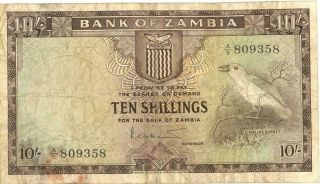 Zambia 10 Shillings Currency Banknote 1964