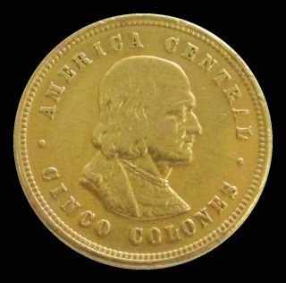 1899 Gold Costa Rica 5 Colones Colombus Extra Fine