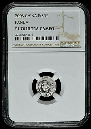 2003 China 50 Yuan Platinum Proof Panda Coin Ngc Pf 70 Ultra Cameo W/