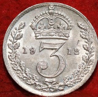 Uncirculated 1912 Great Britain 3 Pence Silver Foreign Coin 2