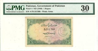 Pakistan 1 Rupee Currency Banknote 1949 Pmg 30 Vf