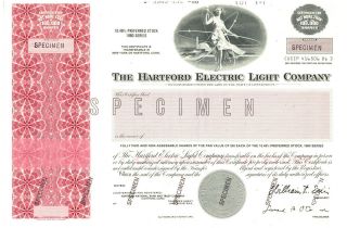 Hartford Electric Light Company.  Specimen.  Stock Certificate