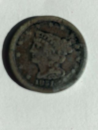 1851 One Half Cent Piece With Rim Damage And Soldering.