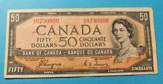 1954 Bank Of Canada 50 Dollar Devils Face Note - Vf25