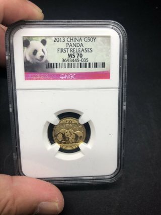 2013 China 1/10 Oz Gold Panda 50 Yuan Pcgs Ms70 From Heritage.