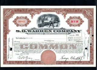 Uk Vtg Stock Certificate - S.  D.  Warren Company 5 Shares 1953 Massachusetts Common