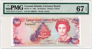 Cayman Islands - 10 Dollars 1991 P13 Elizabeth Ii Pmg Gem Unc 67 Epq
