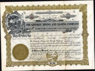 Kennedy Mining And Leasing Co Of Colorado,  1913,  Uncancelled Stock Certificate
