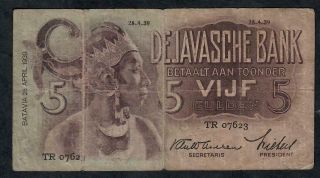 5 Gulden From Netherland Indies 1939