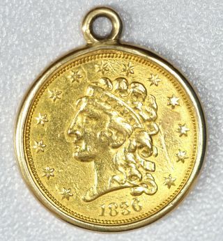 1836 $2.  5 Classic Head Gold Quarter Eagle Vf/xf Details In 14k Gold Bezel