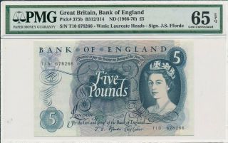 Bank Of England Great Britain 5 Pounds Nd (1966 - 70) 678266 Pmg 65epq