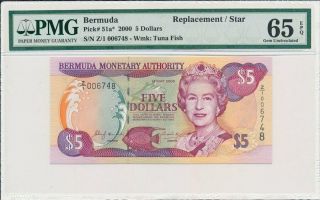 Bermuda Monetary Authority Bermuda $5 2000 Replacement/star Pmg 65epq
