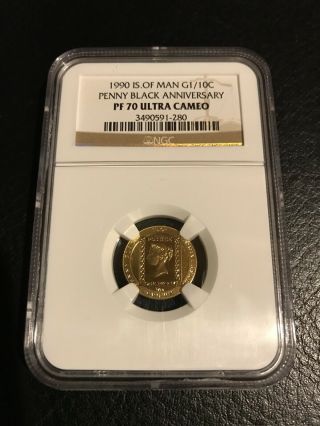1990 GOLD ISLE OF MAN PENNY BLACK ANNIVERSARY 1/10 Oz PF 70 NGC COIN Proof 3