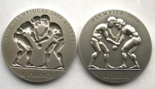 Ghana Congo 2003 Olympics Concavo - Conve Discus 1oz Set Of 2 Silver Coins,  Bu