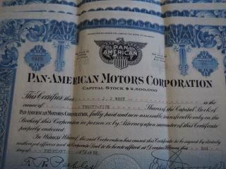 Pan - American Motors Corporation,  Stock Certiificate, 3