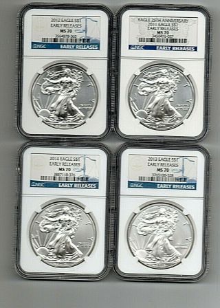 2011 2012 2013 2014 Silver Eagles Ngc Ms70 Early Releases