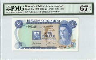 Bermuda 1970 P - 23a Pmg Gem Unc 67 Epq 1 Dollar A/1 Prefix