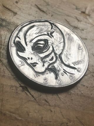 Hobo Nickel Coin Art Real Hand Carved 2000 Alien I Want To Believe Half Dollar