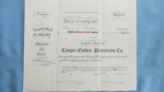 1917 Casper - Embar Petroleum Company Stock - Wyoming - Issued - Signed - Uncancelled