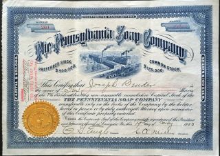 Pennsylvania Soap Company Stock 1903 Lancaster Pa " Miller 
