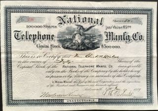 National Telephone Manufacturing Co Stock 1889 Bell Teleph.  Patent Right Lawsuit