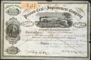Preston Coal & Improvement Co Stock 1864.  Certif.  42.  Schuylkill,  County,  Pa.