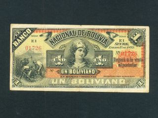 Bolivia:p - S211b,  1 Boliviano,  1892 Mercury Vf