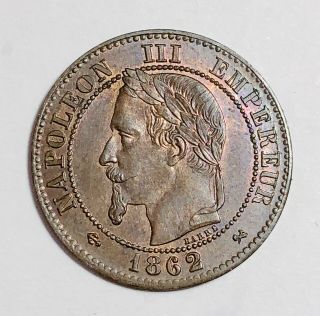 1862 K France 2 Centimes Napoleon Iii Bronze Coin Km 796 Gad 104