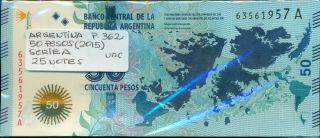 Argentina Bundle 25 Notes 50 Pesos (2015) Suffix A P 362 Unc