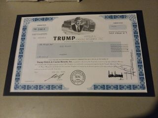 Trump Hotels & Casino Resorts Inc Stock Certificate Donald