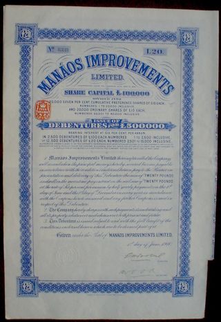 Brazil Manaos Improvements Bond 20 £ 1910 Unc,  Coupons Print By Waterlow & Sons
