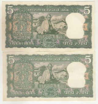 Gandhi Commemorative Issue 5 Rupees Set Of 2 Different Signature Banknote In Unc