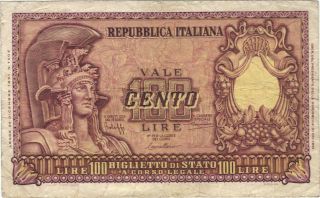 1951 100 Lire Italy Italian Currency Banknote Note Money Bank Bill Cash Europe