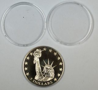 2000 Liberia $5 Dollar Proof Statue Of Liberty Coin In A Hard Plastic Capsule