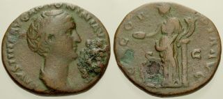 037.  Roman Bronze Coin.  Faustina Sr. ,  Ae - As.  Rome.  Concordia.  Avf