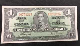 1937 Canadian $1 Dollar Bill - Coyne/towers - Bc - 21d - W/n Serial (bb 1011)