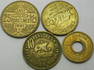 Lebanon 1,  10,  25 Piastres 1955/1961 - 4 Coins - 629 ¤