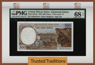 Tt Pk 501nb 1994 Central African States 500 Francs Pmg 68 Epq Gem Unc