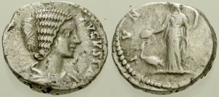 006.  Roman Silver Coin.  Julia Domna.  Ar Denarius.  Rome.  Juno.  Vf