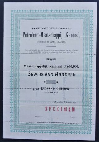 Indonesia - Petroleum Company Gaboes - 1897 - Specimen Share