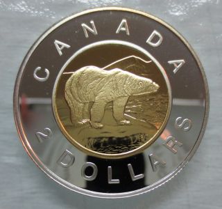 1998 Canada Toonie Proof Silver With 24k Gold Plated Core Two Dollar Coin