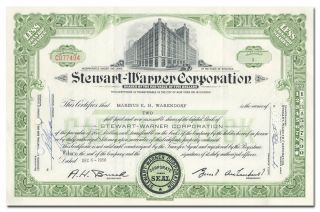 Stewart - Warner Corporation Stock Certificate (chicago,  Speedometers)