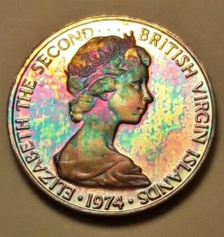 1974 Virgin Islands One Cent Bu Unc Rainbow Color Toned Coin Wow
