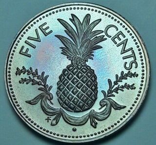 1974 Bahamas 5 Five Cents Bu Unc Blue Color Toned Coin 41