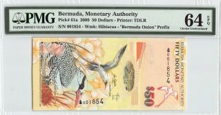 Bermuda 2009 P - 61a Pmg Choice Unc 64 Epq 50 Dollars Low S/n 1854